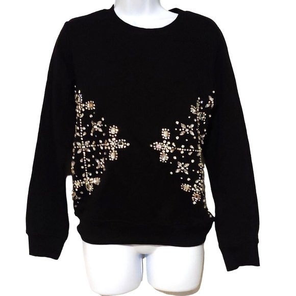 Hermant & Nandita Sweaters - Hemant & Nandita Womens Black Handmade Blingy Sparkly Crystals Sweatshirt XS